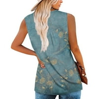 Ženska vintage cvjetna štampa plutana majica bez rukava dugme Top pulover plavi m