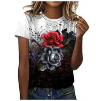 Majice za žene Trendy 3D ruže leptir Print Comfy Slatki labavi ženski bluze i vrhovi Dressy Ležerne prilike Sjetlje CrewNeck kratke majice Majice Tunic za žene