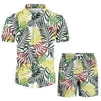 Muški havajske casual dvije odjeće opušteno fit gumb tropskog ispisa niz kratke rukave rever i kratke