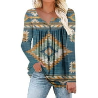 Košulje s dugim rukavima za žene Trendy Western Aztec Ispiši pletene gumb Crew Crt Crtne bluze Ležerne