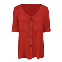 Košulje za ženske bluze Ljeto Čvrsta boja kratki puff rukav V-izrez dolje majice Ležerne prilike za