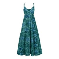 Bazyrey ženske ljetne haljine plaža špagetske remenske haljine sa cvjetnim bez rukava maxi haljina zelena
