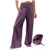 Puntoco Womens Cleance Hlače Ženske hlače sa širokim nogama visoke struke Ravne hlače Hlače Purple 14