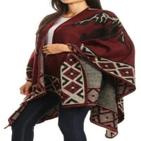 Sakkas Lupe Womens Reverzibilni Poncho Wrap Cape šal džemper kaput kardigan uzorak - pločica Burgundija