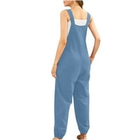 Jumpsuits za ženska modna casual solid boja bez rukava bez rukava pamučni posteljina Kombinezoni ženskih ljetnih vrhova plava m