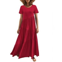 Ženske haljine ženski boho odmor kratki rukav maxi scoop vrat maxi haljina crvena xl