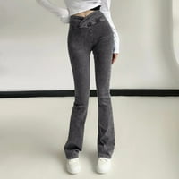 Yinguo ženske visoko elastične hlače s visokim elastičnim elastičnim strukom Slim Fit Jeans flare pantalone