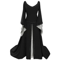Ženske haljine modni dugi maxi haljina s dugim rukavima Cosplay retro haljina xl crna moda