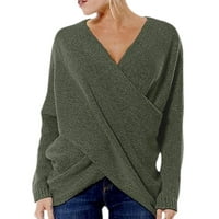 V izrez Pleteni džemper žene, omotajte Jumper neregularni rub, poprečni pleteni pulover, pulone pulone,
