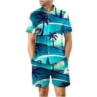 Daqianske košulje za muškarce, muške 3D nesporni Havajski print set kratkih rukava kratke hlače modne