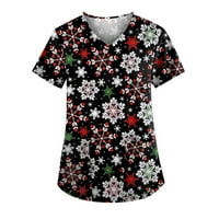 Njoeus odjeća Ženske majice kratki rukav Ženski modni vrhovi V-izrez Dječji uniformni božićni tisak