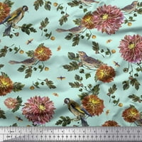Soimoi Green Pamuk poplin lišće tkanine, vrabac i Dahlia cvjetna ispis tkanina od dvorišta široka