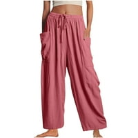 Lolmot Capri pantalone za žene plus veličina elastične struk za vuču široke noge lane hlače Ljetne vrećice