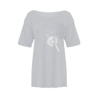 Ženski vrhovi ženske tiskanje okruglih vrata majice kratki rukav sivi xl