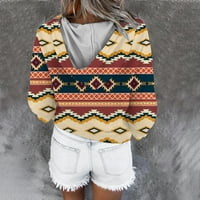 Ženska kapuljača HOOOODIE Etnički print dugih rukava vukovov pulover Top Streetwear Retro labavi duks
