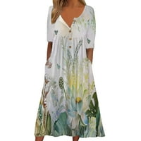 Ženska haljina za sunčanje casual cvjetna dužina gležnja V-izrez kratki rukav dresi sivi 3xl