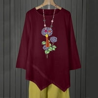 Ženska bluza Labava svestrana čvrsta boja okrugli vrat dugih rukava pamučna posteljina vino m