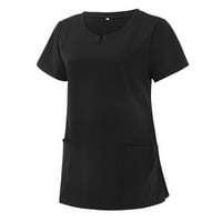 Gyouwnll T majice za žene Ženski kratki rukav V-izrez Pocket Care Worksls crna s