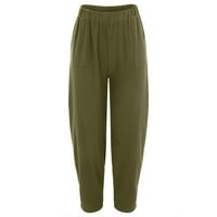 Gamaše elastični čvrsti džepovi dugi struk casual labav pantalone za žene za žene zelena l