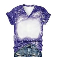 Zpanxa Womens Ljetni vrhovi Cleance Womens Ležerna labava bluza Tiy-dye Print V izrez Vruća majica Bluza
