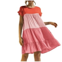 Ljetne haljine za žene Trendy vrat za šivanje labave haljine kratka suknja dame modna okrugla ružičasta
