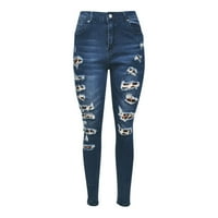 Yinguo Ženske pantalone pantalone džepovi Leopard Prints Classic Skinny Traperice Denim Ležerne Jeans