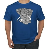 Crno-bijeli mozaik Retro Mandala Slon životinja za životinje Grafička majica, Kelly, 2xL