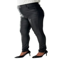 P y Ženski rastezljivi zagrijavanja visokog struka, Fau kožne pantalone za noge sa džepovima, otvaranje nogu patentnih zatvarača, redovne i plus veličine