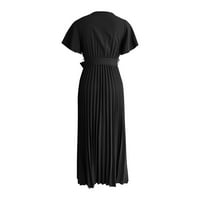 Ležerne haljine za žene Dužina gležnja kratkih rukava, a-line cvjetna V-izrez haljina crna l