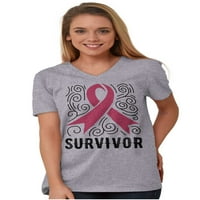 Preživjeli rak dojke ružičasta vrpca V izrez T majica Tees Women brisco brendovi s