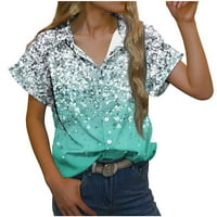 Žene casual gumba s kratkim rukavima dolje majice Ljetne pamučne pune boje Top bluze sa džepovima srebrni