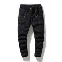 B91XZ Muške planinarske hlače muške teretne hlače Čvrsto boje Multi džepne testerne hlače u boji crne