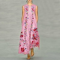 Roliyen ženske haljine plus veličine Vintage Dnevno casual bez rukava od tiskanog cvjetnog V izrez Maxi