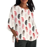 Ženski pola rukava s pola rukava ljetni cvjetni print tops casual rukava majica bluza pamučna posteljina