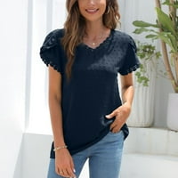 Ljetne casual majice Žene čipke TRIM V izrez Petal Bluza kratkih rukava vrhova ljeto labava udobnost