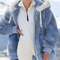 Symoidni ženski kaputi i jakne - plus zimski topli labavi plišani zip kaputić s kapuljačom Blue XXL