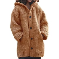 Džemper za AXXD, ženska solidna boja Jednosmjerna džepa s kapuljačom toplim pletenim džemper