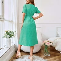 Ljetne haljine za žene Dame V-izrez Labavi otisak kratkih rukava A-line suknja cvjetna polka točka haljina