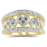 Ženski plavi i bijeli dijamantski prsten za srce u 10k žutom zlatu
