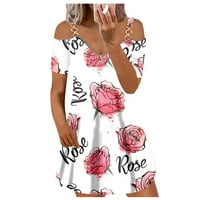 Ženske haljine mini a-line kratki rukav modni V-izrez ljetna cvjetna haljina bijela s