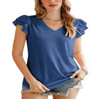Žene Ljetne vrhove Majica kratkih rukava V izrez majica Soft Pulover Radna tunika Bluza Plava 2xL