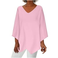 Na prodaju ženska majica s dugim rukavima udobne V-izrez s dugim rukavima od pune boje u boji, ružičasta