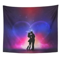 Silhouette Mladi par zaljubljen na kreativnu šarenu zidnu umjetnost Viseća tapiserija Kućni dekor za