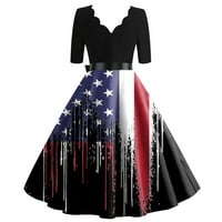 HHEI_K Ljetne haljine Ženska modna dana za neovisnost Ležerne tanko fit tiskani s V-izrezom sedmo-deo