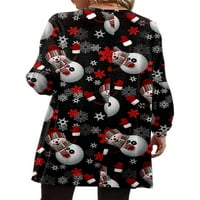Haite Dame Xmas Cardigans dugih rukava otvorena prednja božićna kardigan za žene jakna snjegović print