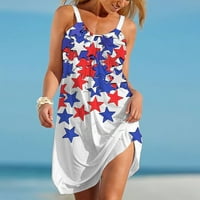 Žene 4. jula Ljetne haljine Star Stripe Print Spaghetti Spaphetti Sunderss casual plaža Mini haljina