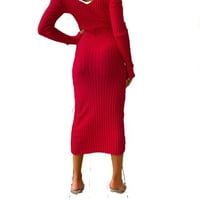 Crveni čvrsti rebrasti pleteni elegantni dreševi za ženske džemper