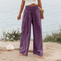 HHEI_K ženske labave hlače sa širokim strukom sa džepovima sa džepovima pune boje casual pantalone