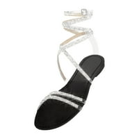 Sandale za žene - vanjski Rhinestones ravni dno kaiševe ženske sandale crne veličine 8.5