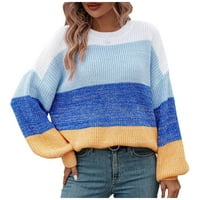 Wyongtao Ženski pulover džemper casual boja dugih rukava okrugli džemper, plavi s